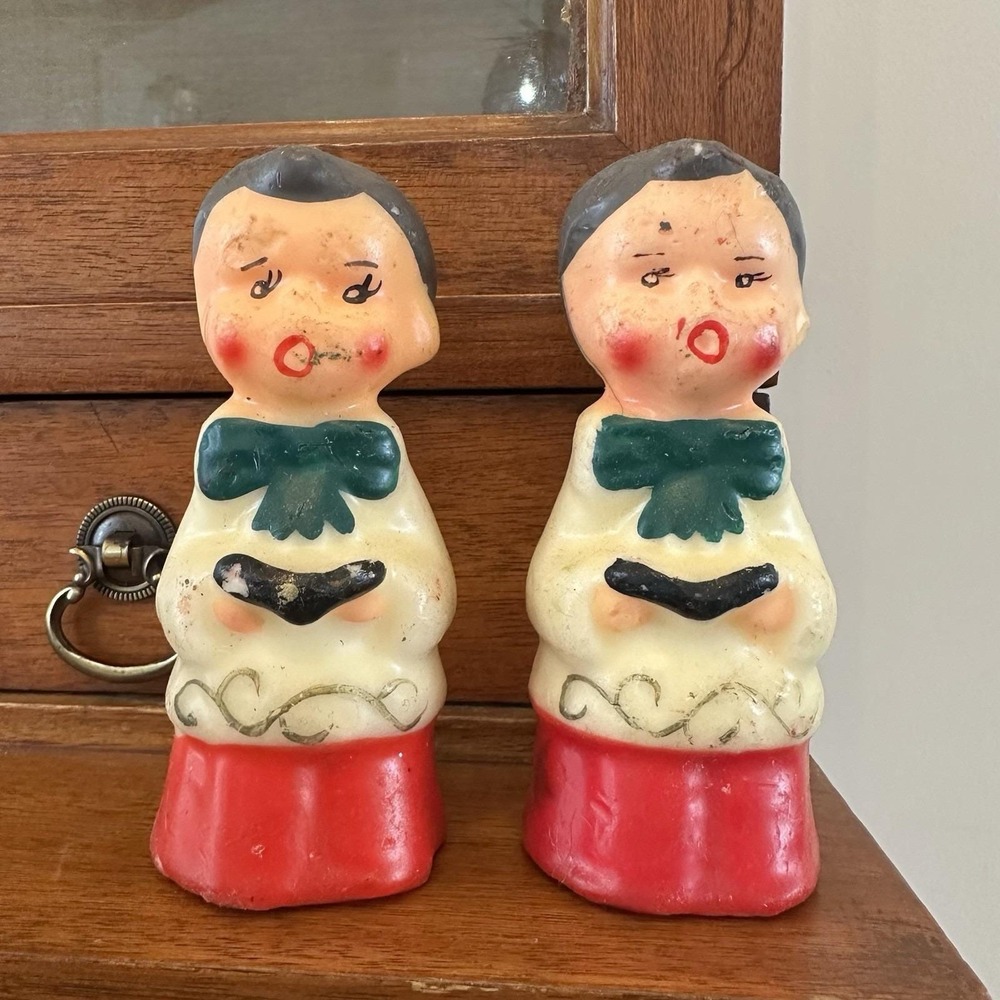 VTG (2) Choir Boy Christmas Figural Candles MCM Kitsch Figurines Decor Holiday‎